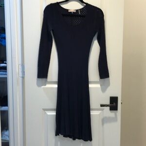 REBECCA TAYLOR Pointelle Fit & Flair Midi Dress Navy Size Small